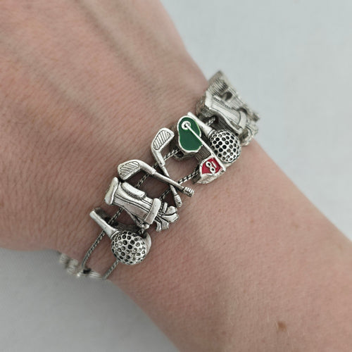 Vintage Silver-Tone Golf Charm Bracelet