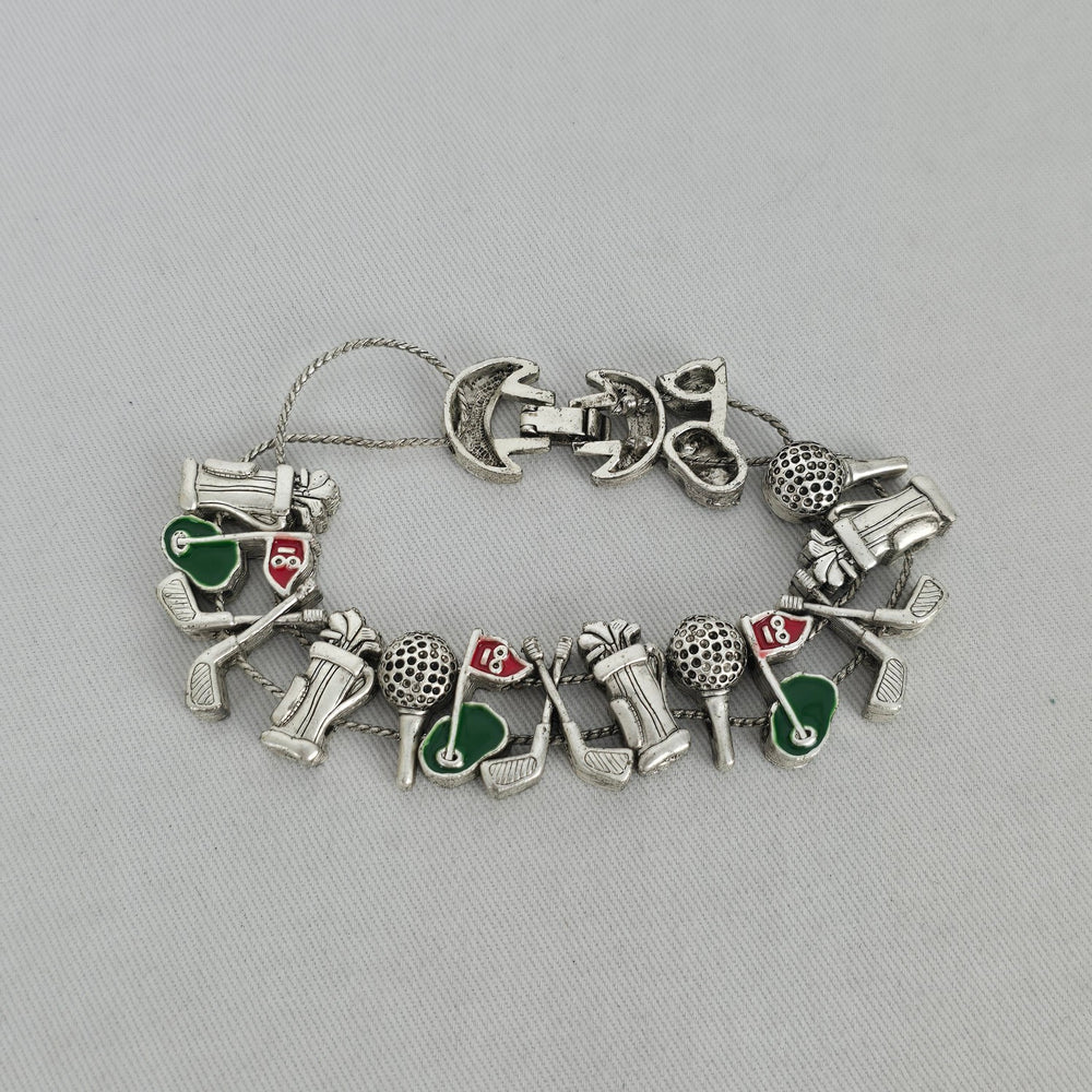 Vintage Silver-Tone Golf Charm Bracelet