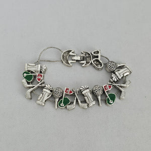 Vintage Silver-Tone Golf Charm Bracelet