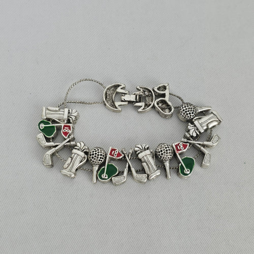 Vintage Silver-Tone Golf Charm Bracelet