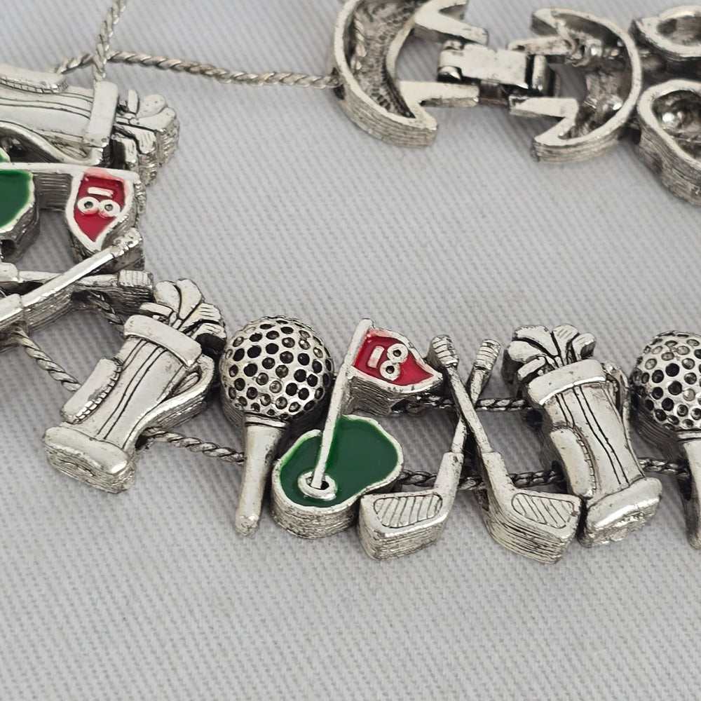 Vintage Silver-Tone Golf Charm Bracelet