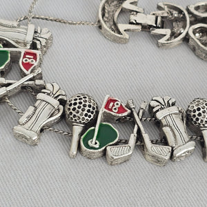 Vintage Silver-Tone Golf Charm Bracelet