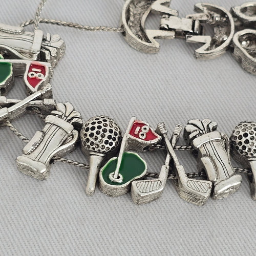 Vintage Silver-Tone Golf Charm Bracelet