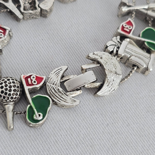 Vintage Silver-Tone Golf Charm Bracelet
