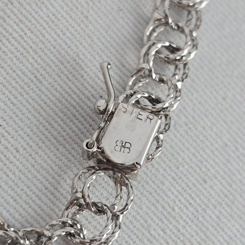 Vintage Signed Binder Bros BB Sterling Silver 7.5" Chain Charm Bracelet