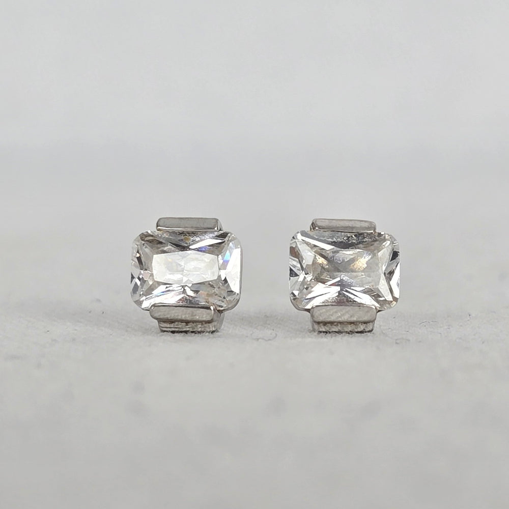 ELLE Sterling Silver Square Crystal Stud Earrings
