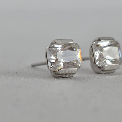 ELLE Sterling Silver Square Crystal Stud Earrings