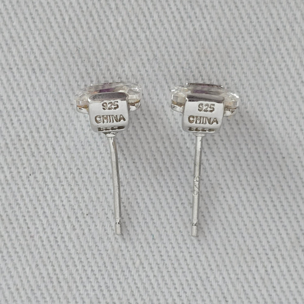ELLE Sterling Silver Square Crystal Stud Earrings