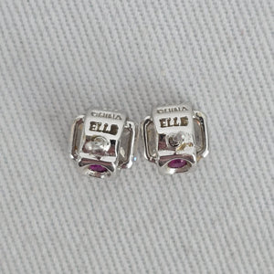 ELLE Sterling Silver Square Crystal Stud Earrings