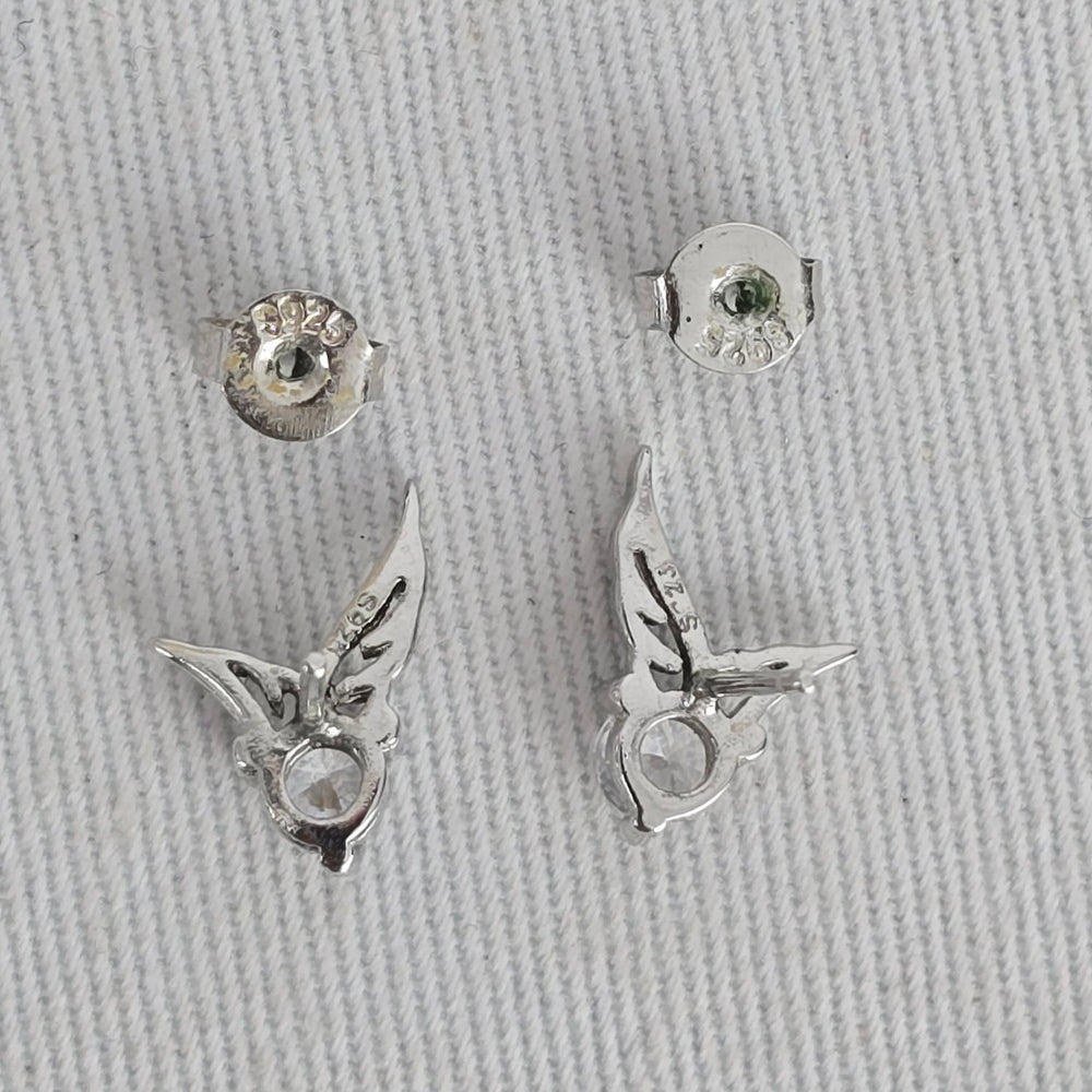 925 Sterling Silver Hummingbird Crystal Stud Earrings