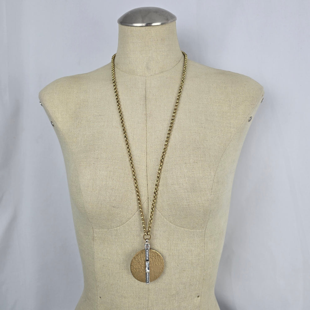 Silpada Crystal Token Swarovski Crystal Brass Sterling Silver Disc Pendant Necklace