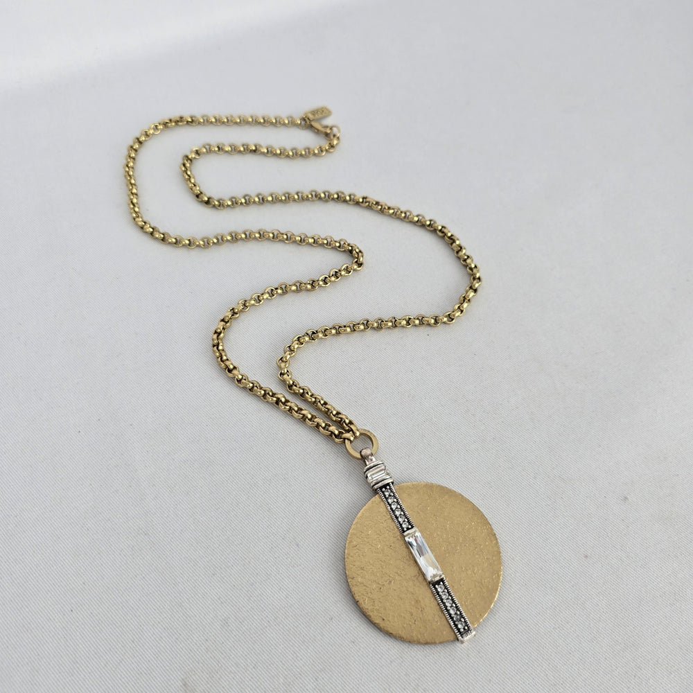 Silpada Crystal Token Swarovski Crystal Brass Sterling Silver Disc Pendant Necklace