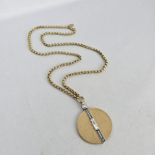 Silpada Crystal Token Swarovski Crystal Brass Sterling Silver Disc Pendant Necklace