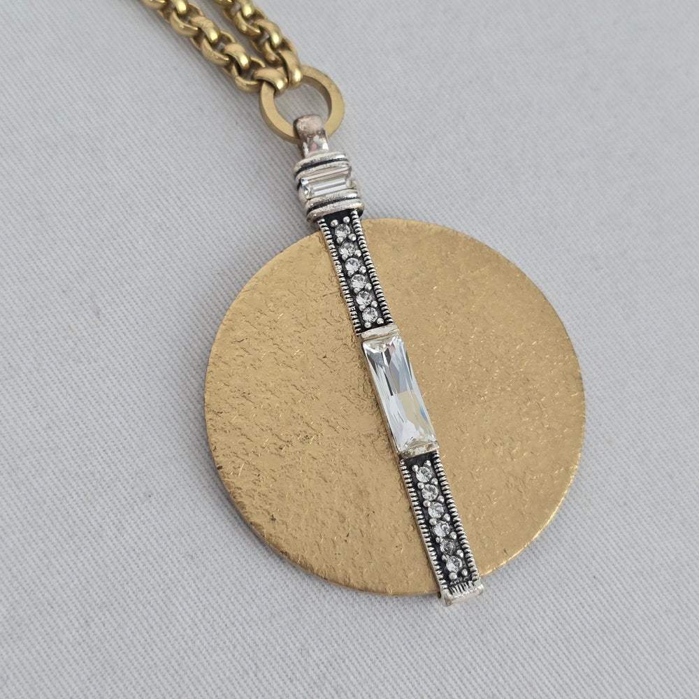 Silpada Crystal Token Swarovski Crystal Brass Sterling Silver Disc Pendant Necklace