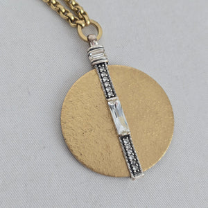 Silpada Crystal Token Swarovski Crystal Brass Sterling Silver Disc Pendant Necklace