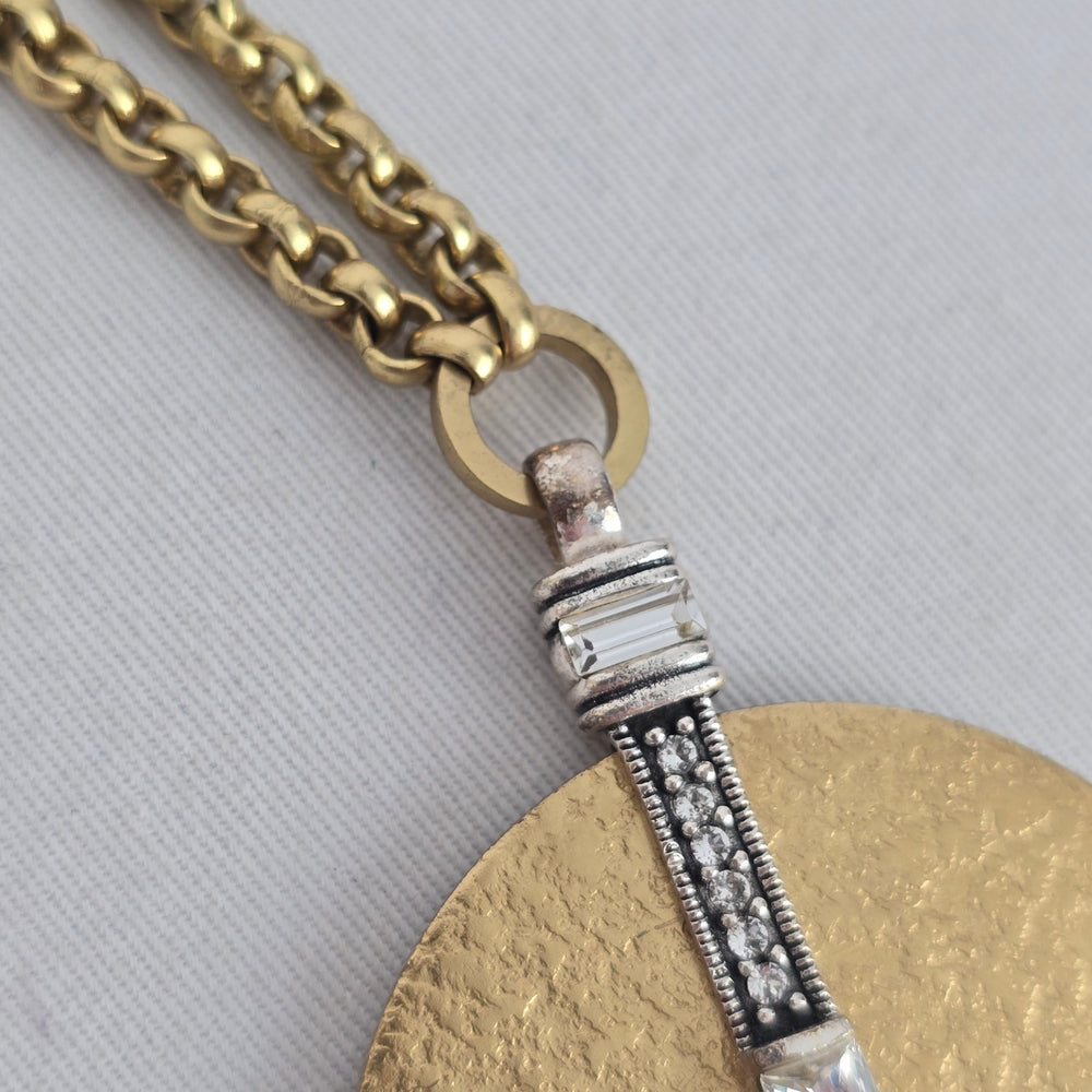 Silpada Crystal Token Swarovski Crystal Brass Sterling Silver Disc Pendant Necklace