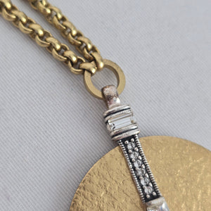Silpada Crystal Token Swarovski Crystal Brass Sterling Silver Disc Pendant Necklace