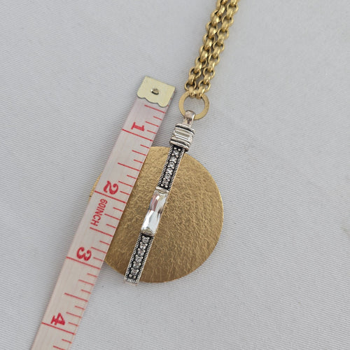 Silpada Crystal Token Swarovski Crystal Brass Sterling Silver Disc Pendant Necklace