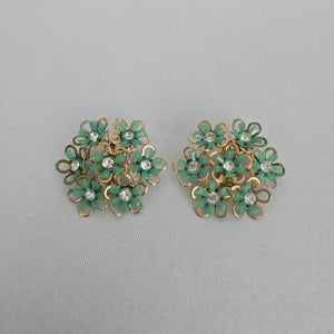 Vintage Gold-Tone Mint Green Flower Cluster Clip-on Earrings