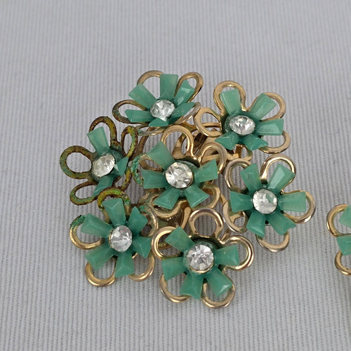 Vintage Gold-Tone Mint Green Flower Cluster Clip-on Earrings