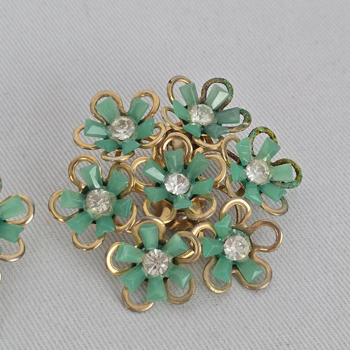 Vintage Gold-Tone Mint Green Flower Cluster Clip-on Earrings