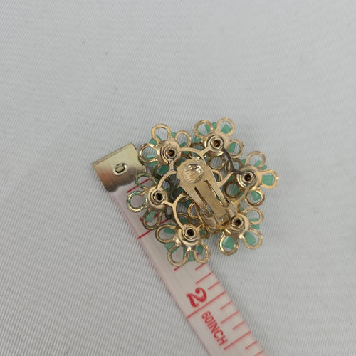 Vintage Gold-Tone Mint Green Flower Cluster Clip-on Earrings