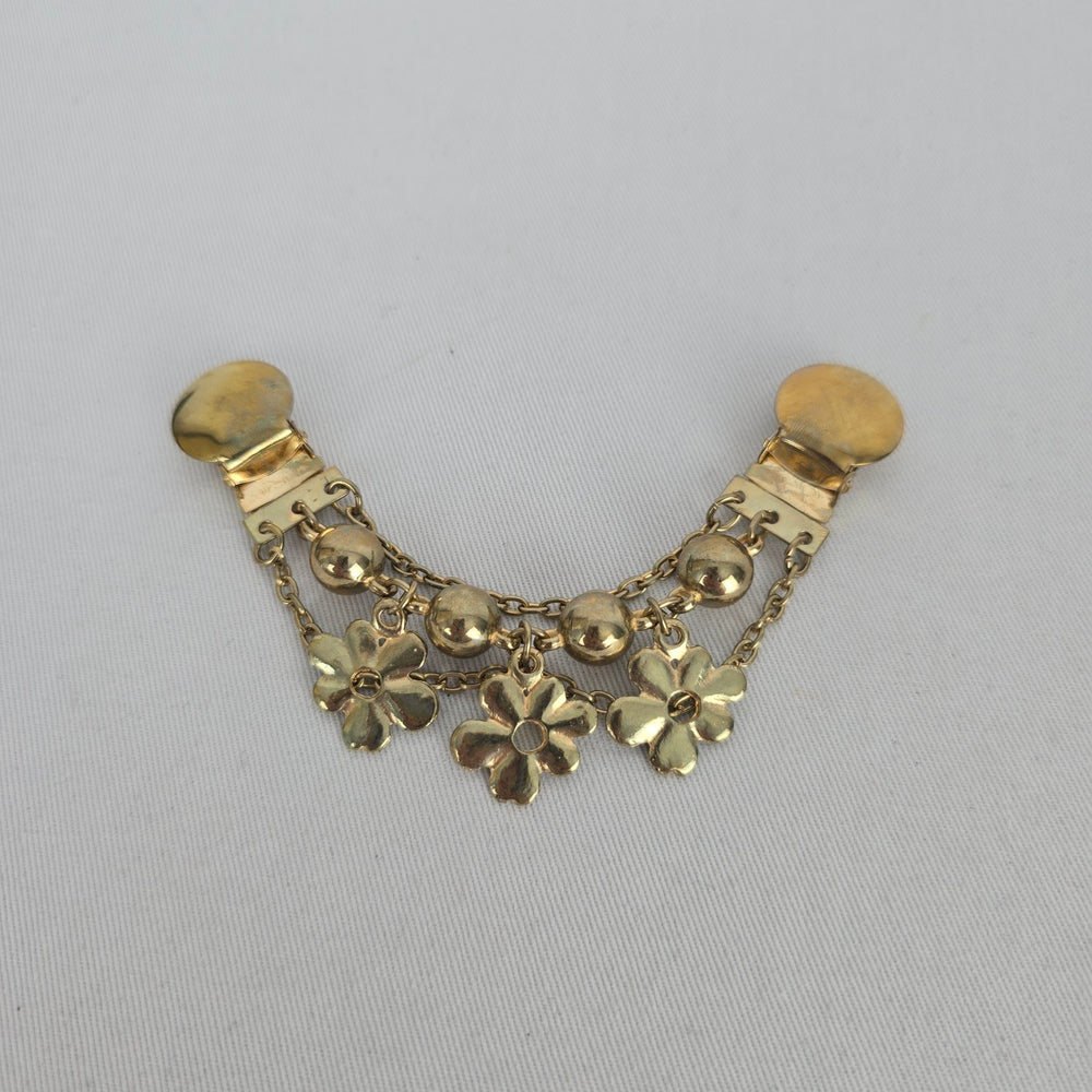 Vintage Gold Tone Floral Sweater Dress Clip Chain