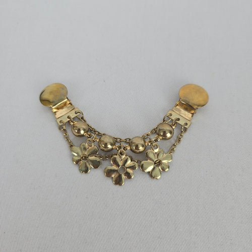 Vintage Gold Tone Floral Sweater Dress Clip Chain