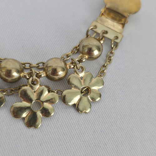 Vintage Gold Tone Floral Sweater Dress Clip Chain
