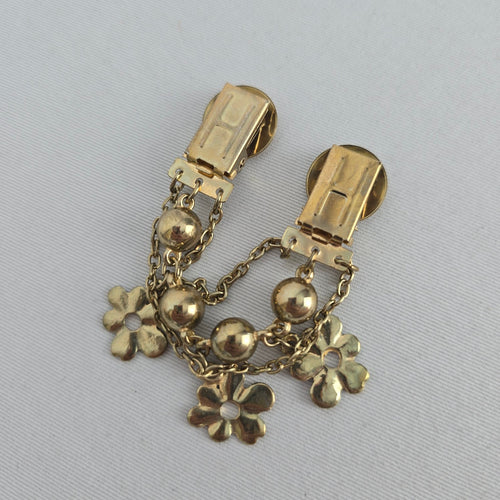 Vintage Gold Tone Floral Sweater Dress Clip Chain