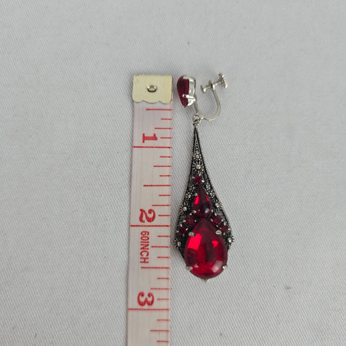 Vintage Jay Kel Sterling Silver Red Rhinestone Parure Necklace Earrings Brooch Set