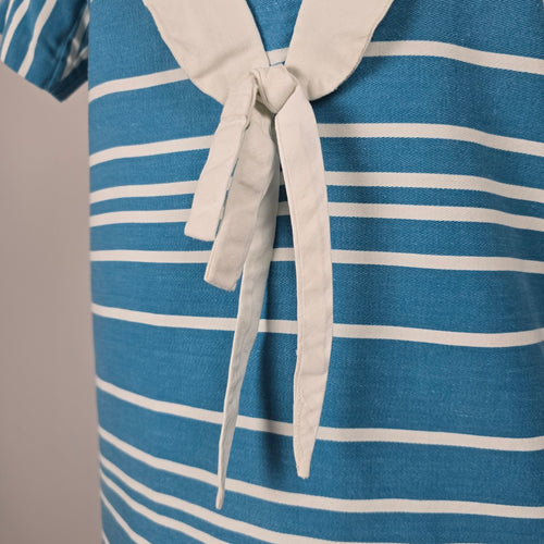 Vintage Blue & White Striped Sailor Nautical Tie-Front Midi Dress Size S
