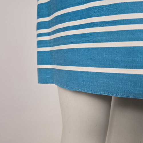 Vintage Blue & White Striped Sailor Nautical Tie-Front Midi Dress Size S