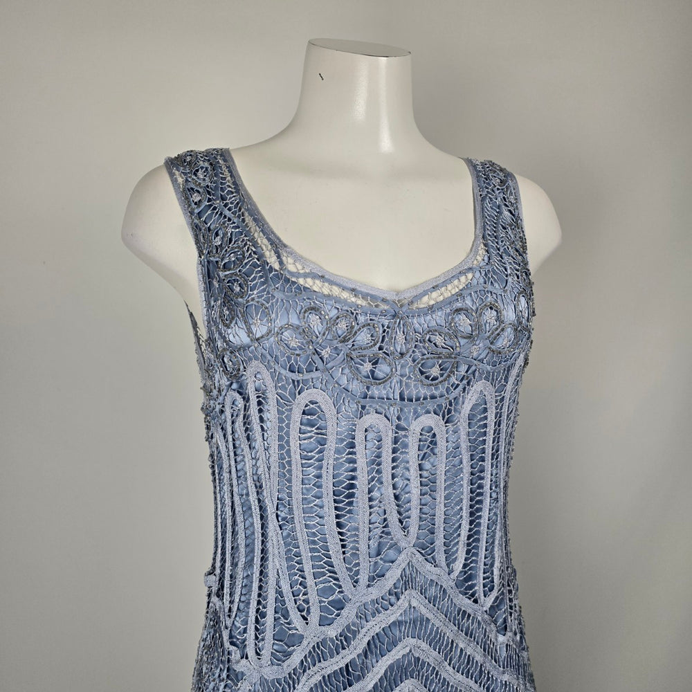 Vintage Soulmates Blue Ombré Beaded Lace Silk Blend Maxi Dress Size L