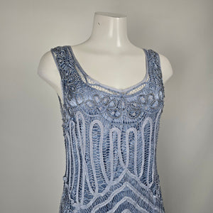 Vintage Soulmates Blue Ombré Beaded Lace Silk Blend Maxi Dress Size L