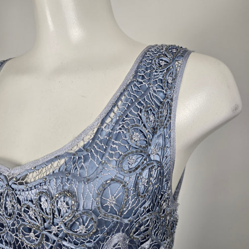 Vintage Soulmates Blue Ombré Beaded Lace Silk Blend Maxi Dress Size L