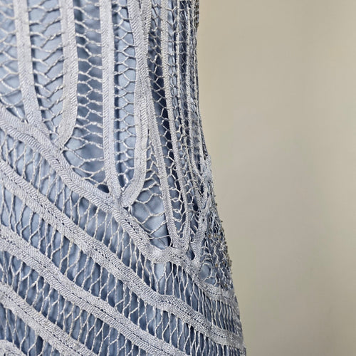 Vintage Soulmates Blue Ombré Beaded Lace Silk Blend Maxi Dress Size L