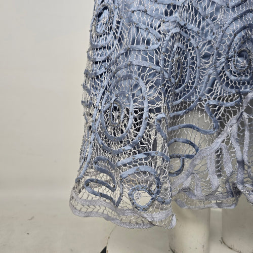 Vintage Soulmates Blue Ombré Beaded Lace Silk Blend Maxi Dress Size L