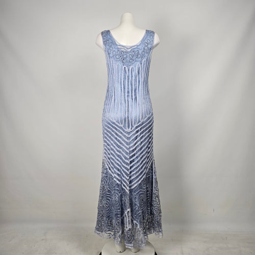 Vintage Soulmates Blue Ombré Beaded Lace Silk Blend Maxi Dress Size L