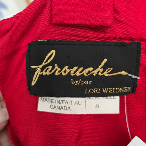 Farouche by Lori Weidner Red Sleeveless Rhinestone Button Slit Dress Size 8