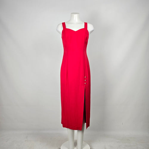 Farouche by Lori Weidner Red Sleeveless Rhinestone Button Slit Dress Size 8