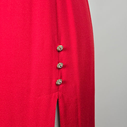 Farouche by Lori Weidner Red Sleeveless Rhinestone Button Slit Dress Size 8