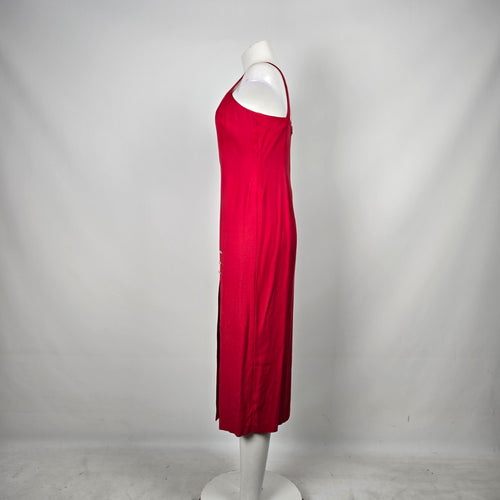 Farouche by Lori Weidner Red Sleeveless Rhinestone Button Slit Dress Size 8