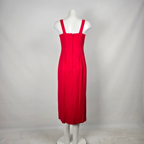 Farouche by Lori Weidner Red Sleeveless Rhinestone Button Slit Dress Size 8