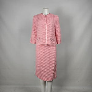 Vintage Henry Allen Montreal Pink Crochet Knit 2-Piece Skirt Suit Set Size M