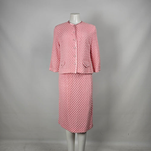 Vintage Henry Allen Montreal Pink Crochet Knit 2-Piece Skirt Suit Set Size M