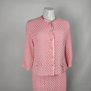 Vintage Henry Allen Montreal Pink Crochet Knit 2-Piece Skirt Suit Set Size M