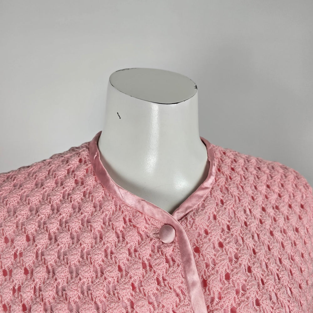 Vintage Henry Allen Montreal Pink Crochet Knit 2-Piece Skirt Suit Set Size M