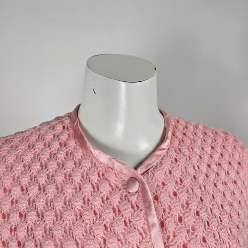 Vintage Henry Allen Montreal Pink Crochet Knit 2-Piece Skirt Suit Set Size M