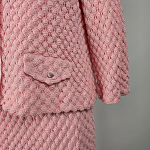 Vintage Henry Allen Montreal Pink Crochet Knit 2-Piece Skirt Suit Set Size M
